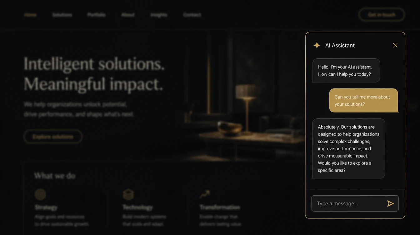 Chat window on a website: an AI assistant answering a customer question about services