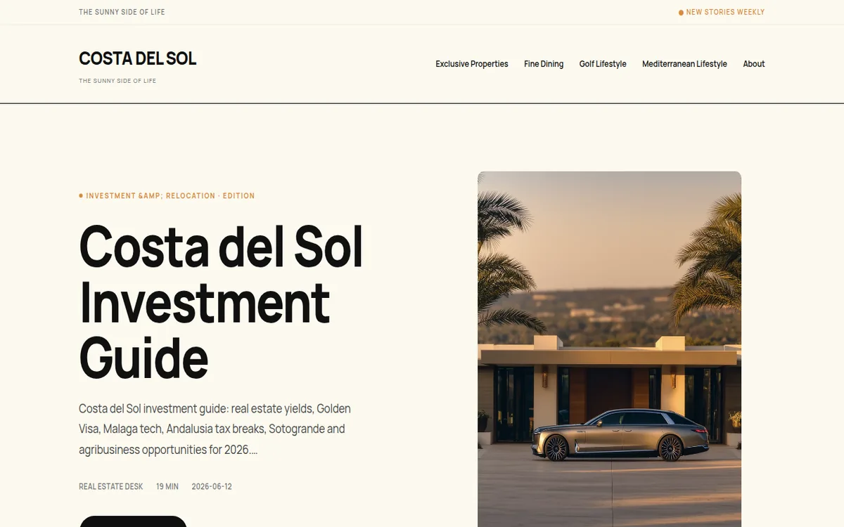 Home page of Costa del Sol with an investment guide article