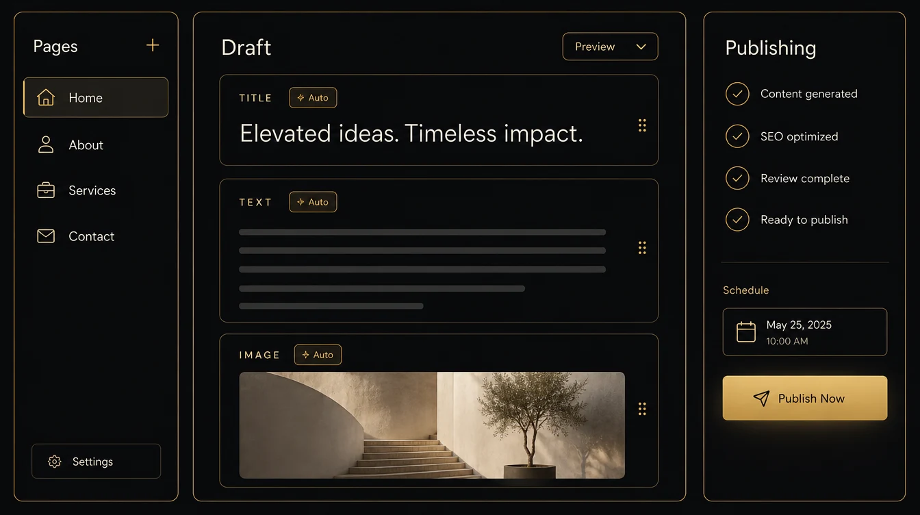 Website editor with automatically generated title, text and image blocks